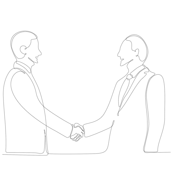 línea continua dos hombres de negocios dándose la mano