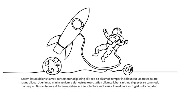 Una línea continua de exploración espacial Ilustración vectorial de minimalista