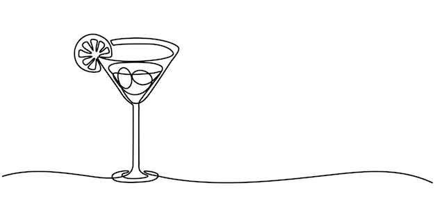 Línea continua de la fiesta de cócteles Línea de trazo editable Dibujo de línea continua de la mano del ícono del cóctel
