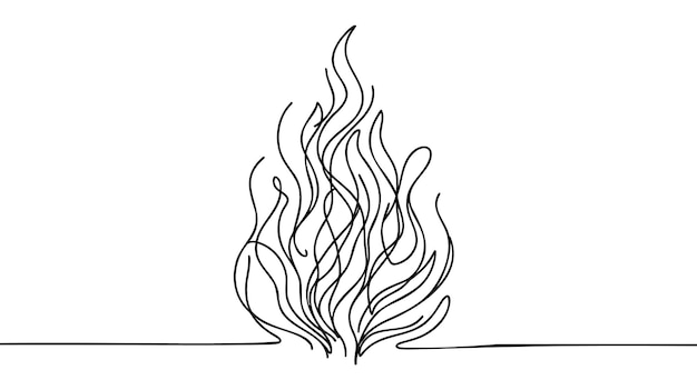 Linea continua de fuego llama una línea dibujando ilustración de fuego vectorial aislado