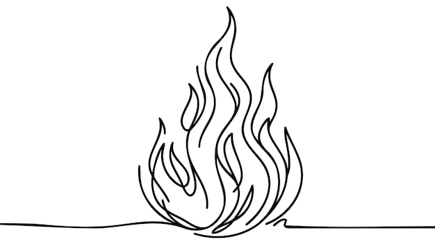 Linea continua de fuego llama una línea dibujando ilustración de fuego vectorial aislado