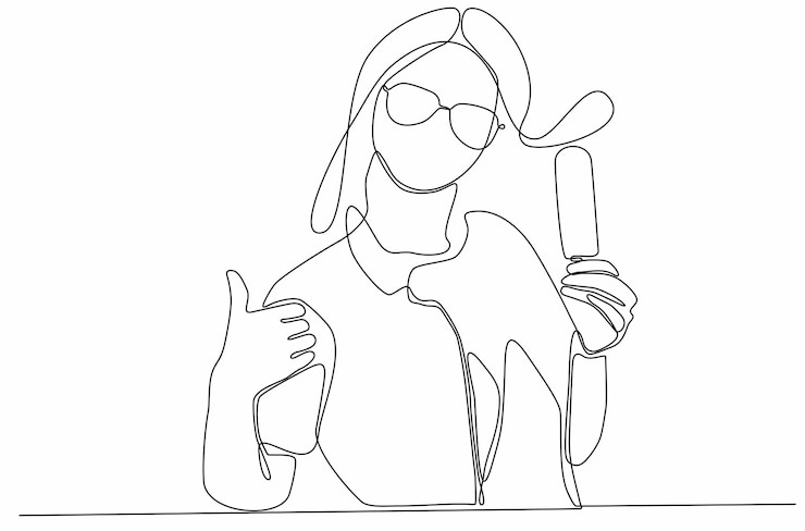Vector línea continua hermosa mujer joven con vector de helado premium