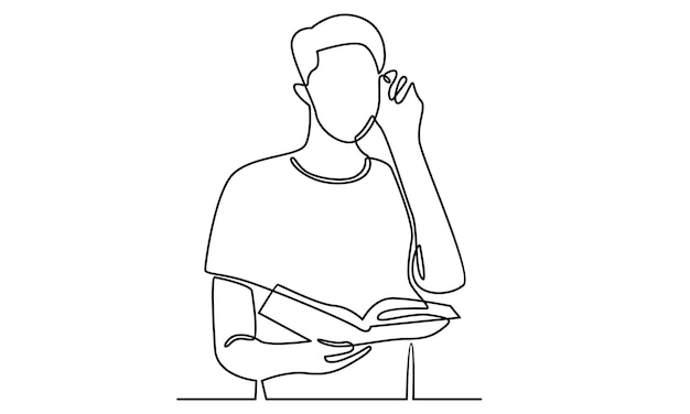 Línea continua de hombre con ilustración de libros