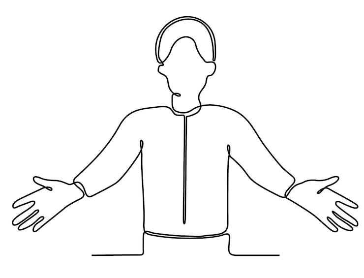 Vector línea continua hombre sonriente con los brazos extendidos