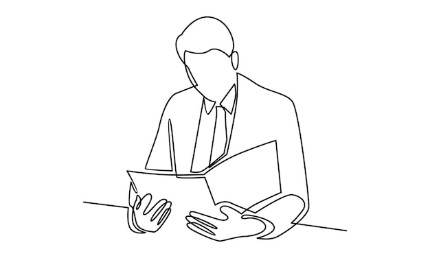 Línea continua de ilustración de libro de lectura de empresario