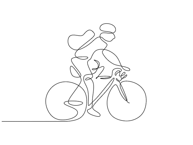 Línea continua de joven en bicicleta con bicicleta de carretera