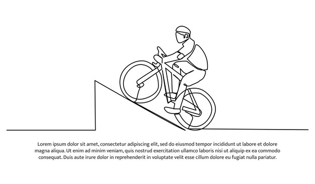 Una línea continua un joven estaba subiendo la colina en su bicicleta