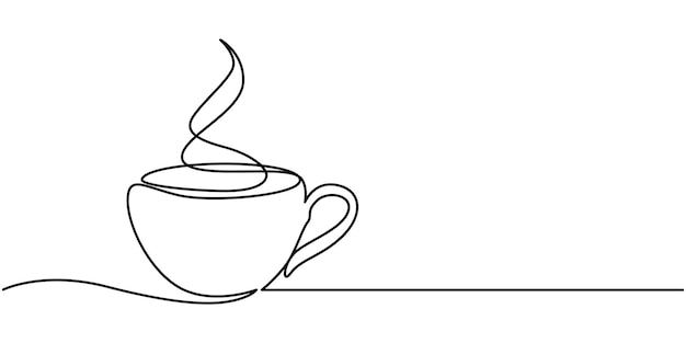 Una línea continua de mano dibujada con una taza de café decorada con el símbolo del corazón aislada