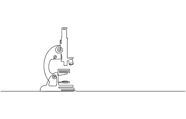 Una línea continua Microscopio Instrumento científico Icono mínimo plano Una línea continua