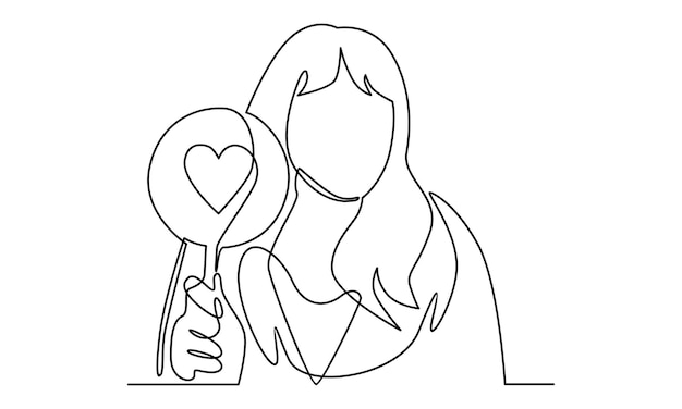 Línea continua de mujer con cartel de amor en la ilustración de papel