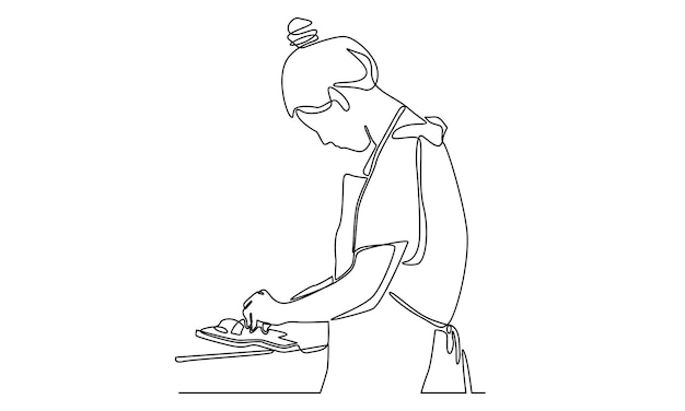 Línea continua de mujer cocinando comida