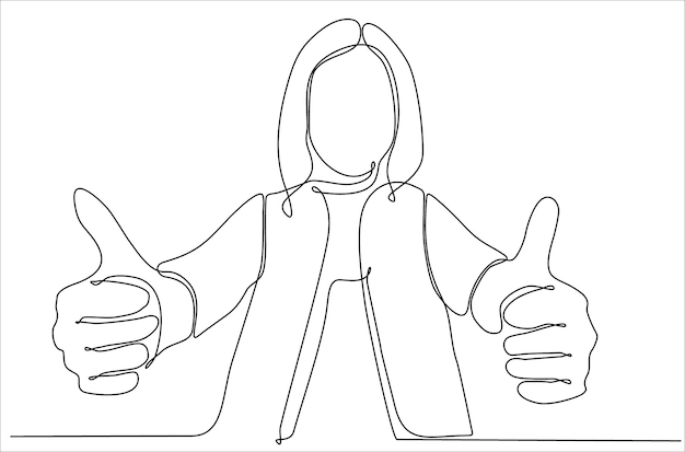 línea continua de mujer dando pulgar arriba símbolo de éxito vector premium premium vector premium