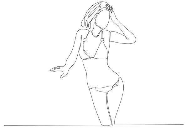 línea continua mujer dibujada a mano con ropa ilustración vectorial en vector premium