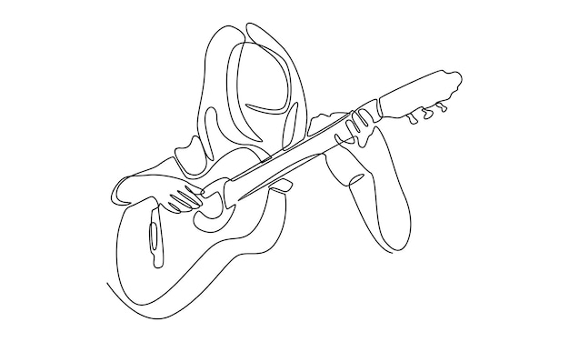 Línea continua de mujeres tocando la guitarra acústica