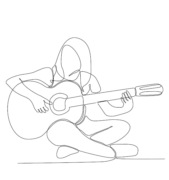 línea continua de mujeres tocando la guitarra