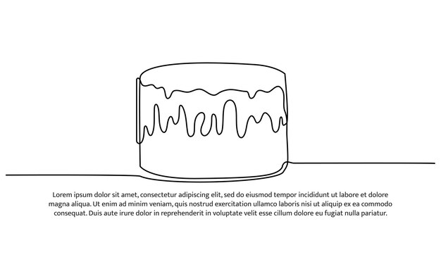 Una línea continua un pastel cubierto con crema vector de estilo minimalista