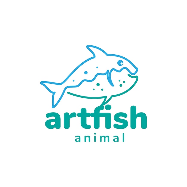 Línea continua pez piraña logo diseño vector gráfico símbolo icono ilustración idea creativa