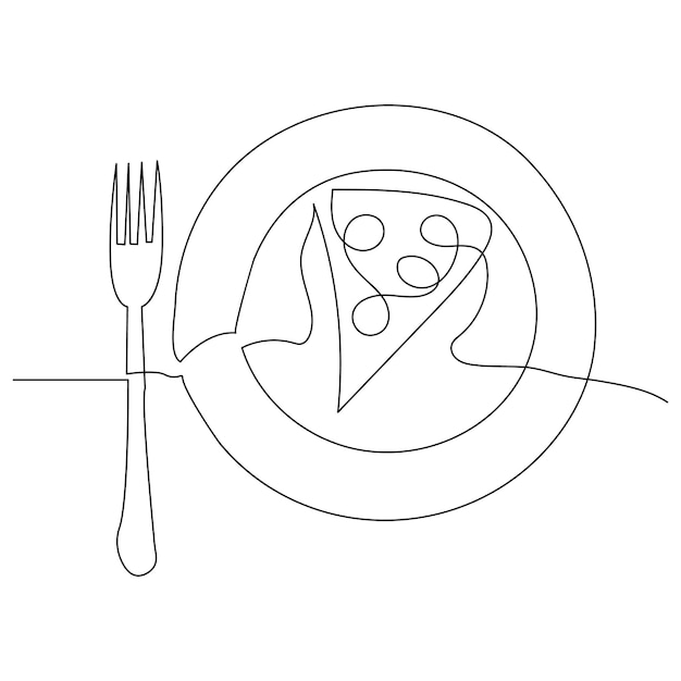 Una línea continua de pizza y rebanada cafetería de comida rápida italiana Ilustración vectorial