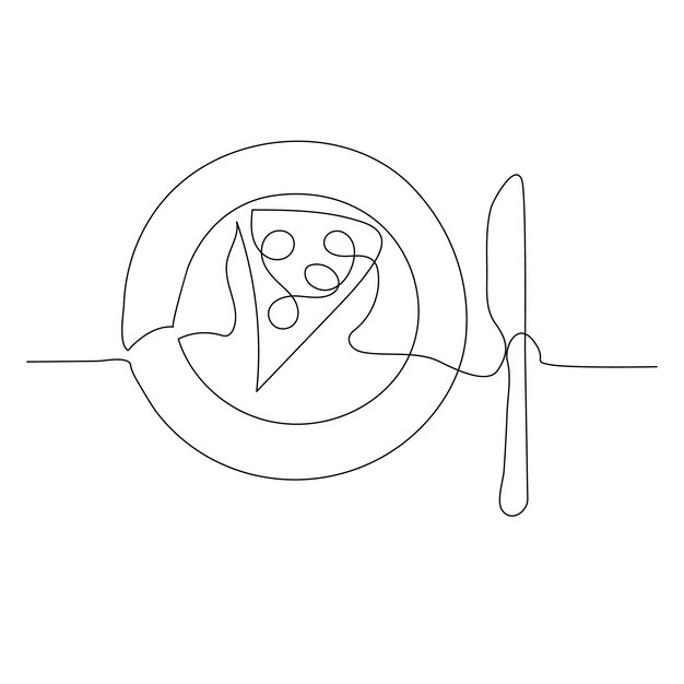 Una línea continua de pizza y rebanada cafetería de comida rápida italiana Ilustración vectorial
