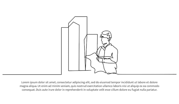 Una línea continua de los planes de construcción del contratista Ilustración vectorial de estilo minimalista