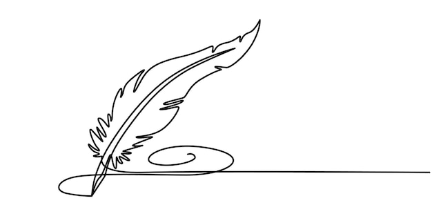 línea continua pluma clásica pluma penone dibujo de línea de pluma pluma ilustración vectorial de línea
