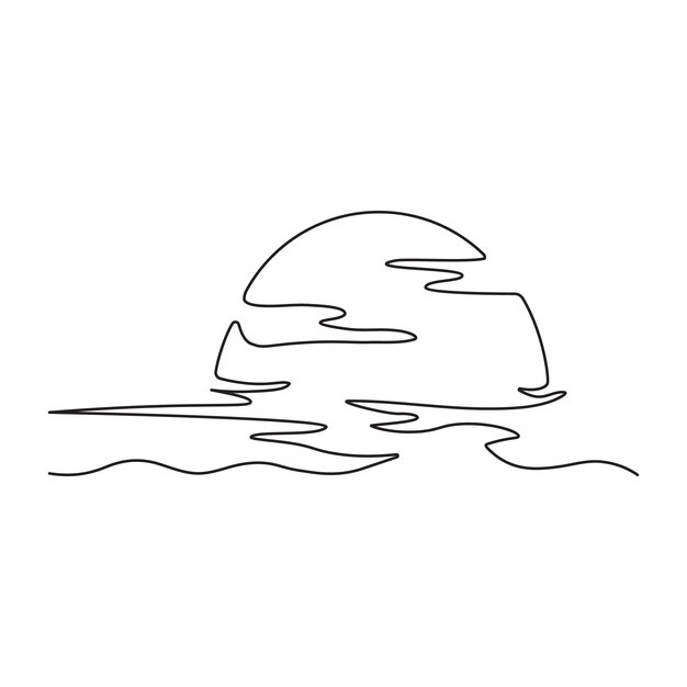 Una línea continua de puesta de sol y amanecer contorno de arte vectorial diseño de ilustración de paisaje