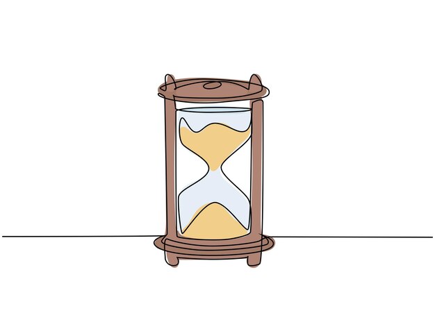 Una línea continua que dibuja un antiguo reloj de arena clásico para decir la hora. Reloj de arena vintage.