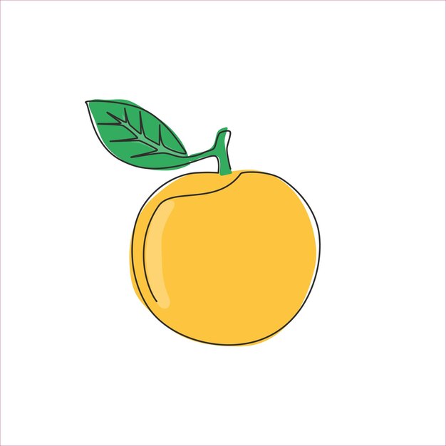 Una línea continua que dibuja el logotipo de un huerto de naranjas orgánicos y saludables enteros Icono de frutas tropicales frescas