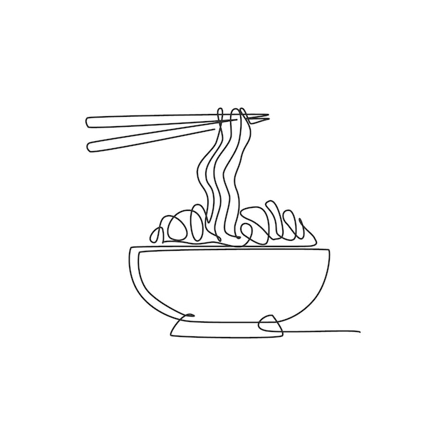 Una línea continua que dibuja el logotipo del restaurante de ramen japonés fresco y delicioso Comida rápida Fideos japoneses