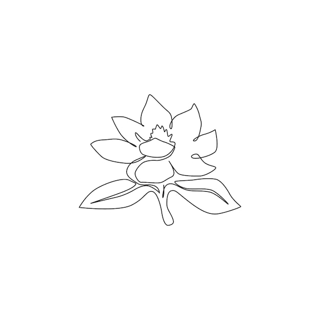 Una línea continua que dibuja magnoliáceas de belleza para la decoración del hogar, diseño de arte de pared, ilustración vectorial