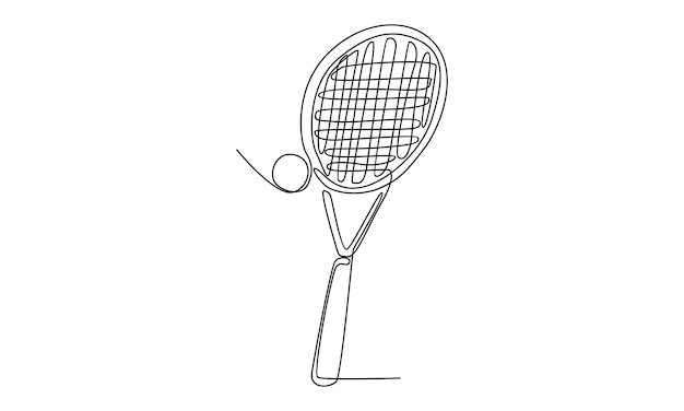 Vector línea continua de raqueta y pelota de tenis