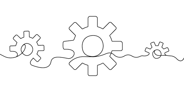 Línea continua con rueda dentada. Rueda dentada lineal. Dibujo con cog.