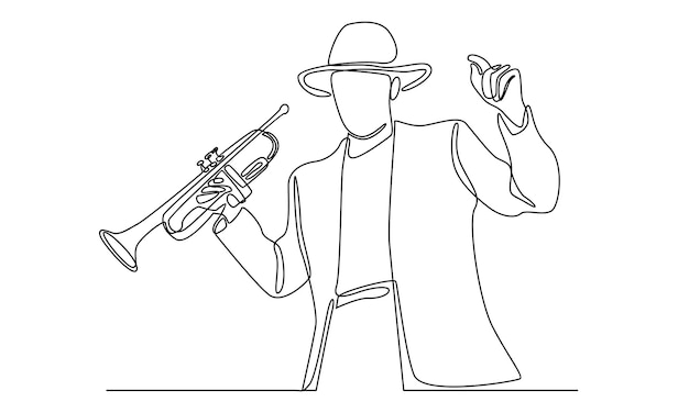 Vector línea continua de saxofonista