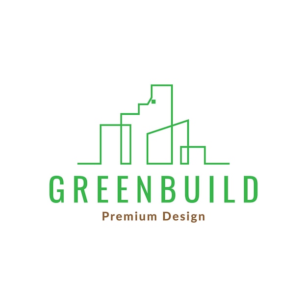 Línea continua verde edificio logotipo diseño vector gráfico símbolo icono signo ilustración creativa