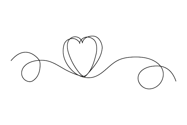 Línea de corazón negro sobre fondo blanco Amor arte de contorno minimalista Ilustración vectorial