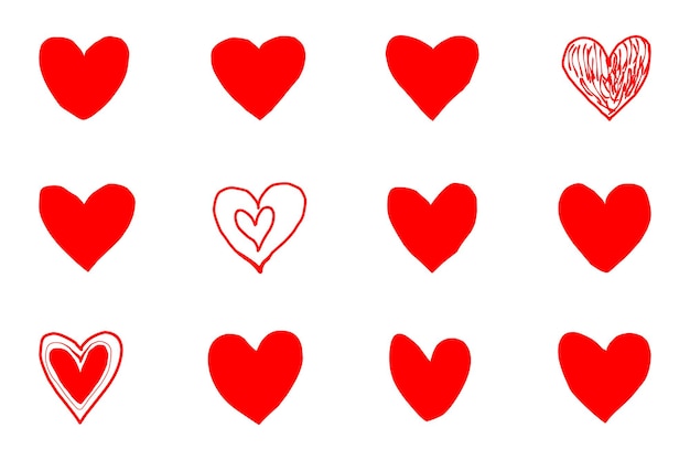 una línea de corazones dibujados sobre un fondo blanco