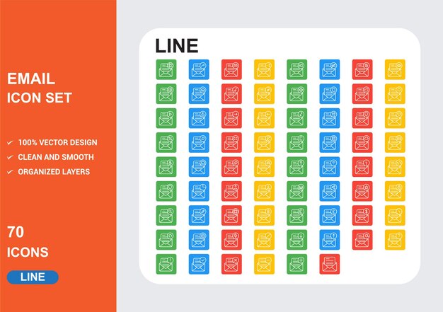 línea de correo electrónico de color cuadrado Iconos con fondo blanco Vector libre