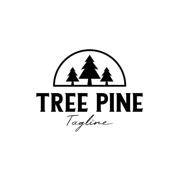 Línea curva con diseño de logotipo de pino Ilustración vectorial conceptual