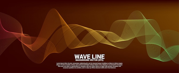 Línea curva de la onda de sonido roja y naranja sobre fondo rojo. Elemento para vector futurista tecnología de tema