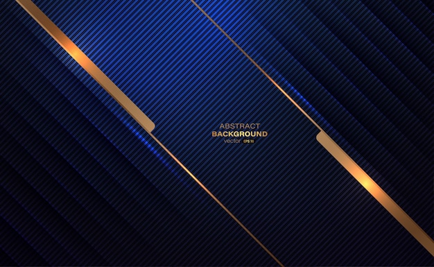 Línea de decoración de corte de papel abstracto raya Línea dorada y luz con capas sobre fondo azul oscuro