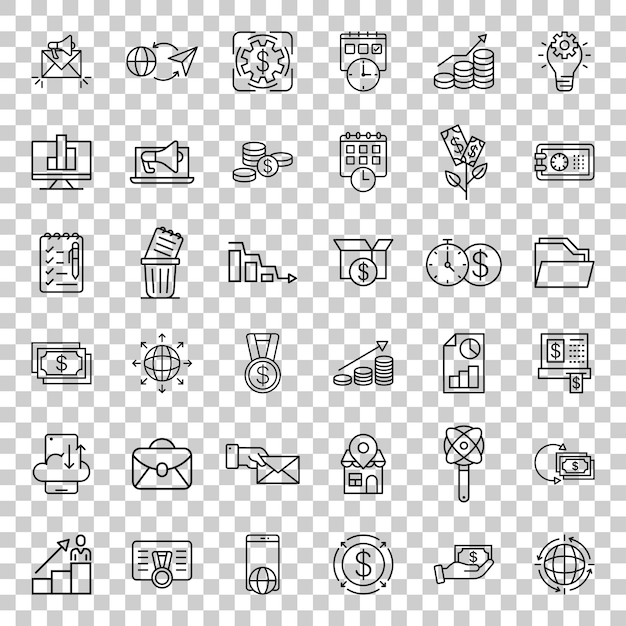 Línea delgada de icono de negocio en estilo plano Ganar dinero ilustración vectorial de trazo sobre fondo blanco aislado Concepto de negocio lineal de Internet de medios