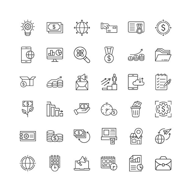 Línea delgada de icono de negocio en estilo plano Ganar dinero ilustración vectorial de trazo sobre fondo blanco aislado Concepto de negocio lineal de Internet de medios