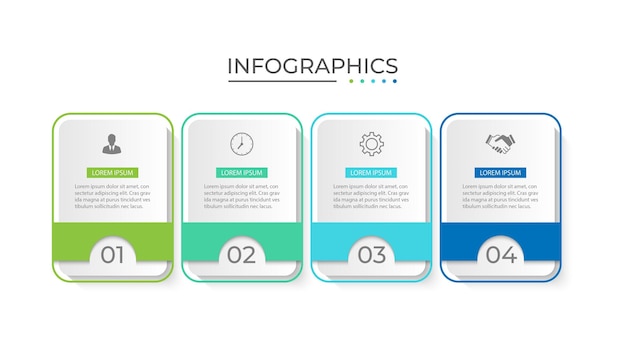 Línea delgada de infografía empresarial de proceso con diseño de plantilla cuadrada con iconos y 4 opciones o pasos