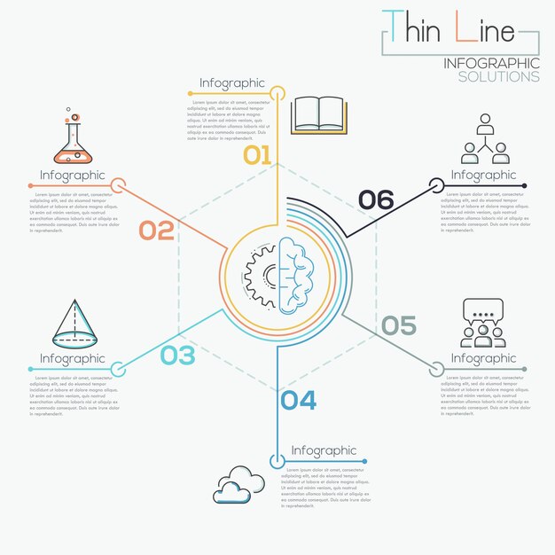 Línea delgada plantilla de círculo de infografía empresarial mínima