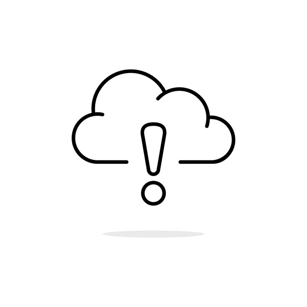línea delgada signo de exclamación con icono de nube negra tendencia lineal simple desconexión gráfica moderna logotipo diseño de trazo elemento web aislado en blanco concepto de comunicación rota con base de datos