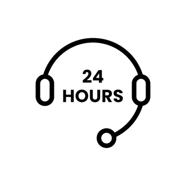 línea delgada simple línea directa las 24 horas estilo lineal plano tendencia oficina moderna conversación logotipo diseño gráfico aislado sobre fondo blanco concepto de símbolo de ayuda las 24 horas y charla de secretaria