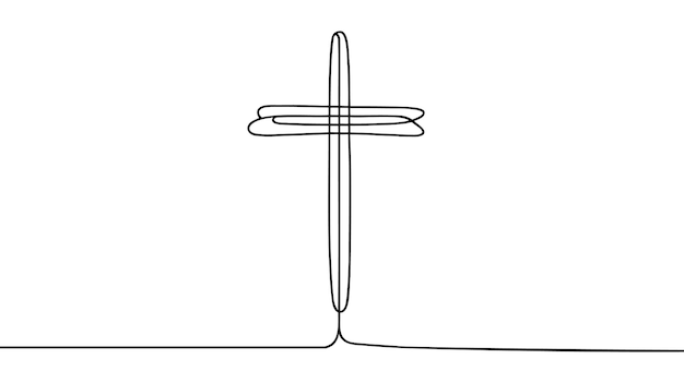 Vector una línea dibujada continua del símbolo de la cruz cristiana ilustración vectorial