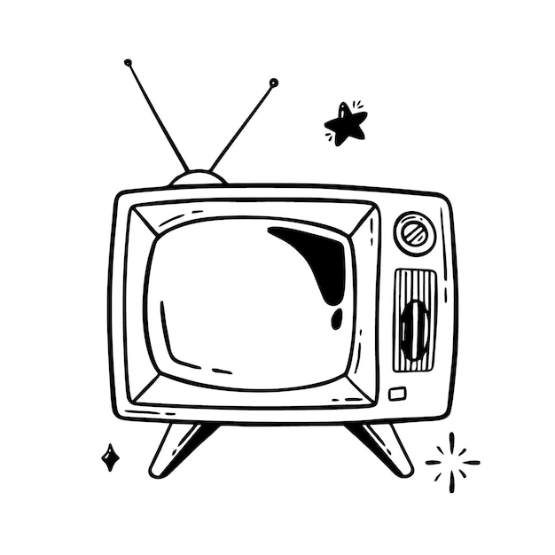 Línea dibujada a mano de TV retro Ilustración vectorial al estilo de un garabato aislado