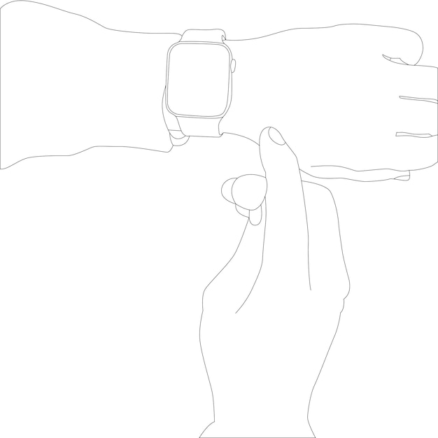 una línea dibujando la mano que sostiene el reloj inteligente