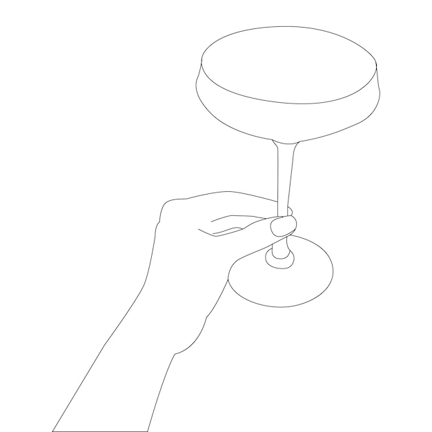 una línea dibujando la mano sosteniendo el vidrio